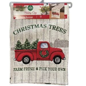Winter Wonder Red Truck Christmas Table Runner 13" Wide 72" Long